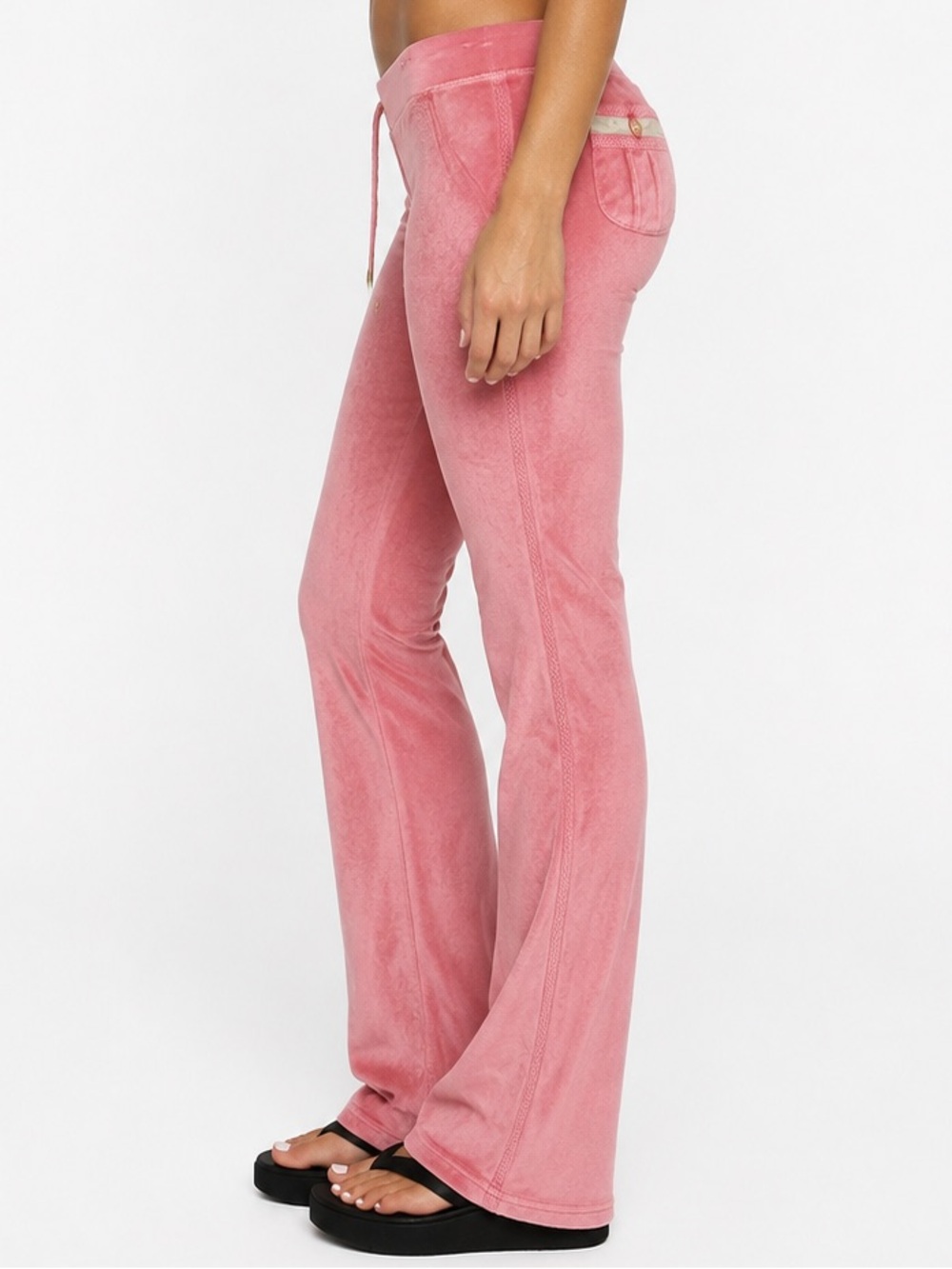 Vintage Juicy Couture Pink Velour Low Rise Braided Track Pants Terry Y2K S USA